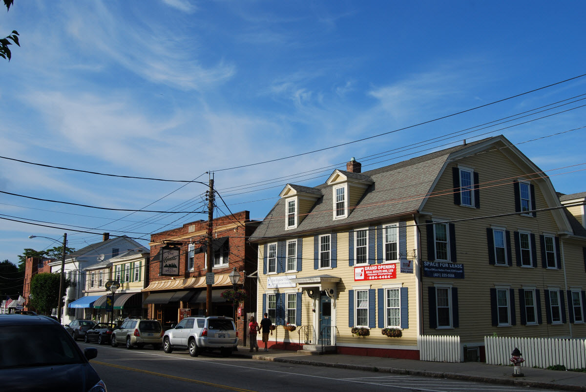 Historic storefronts and homes in downtown East Greenwich