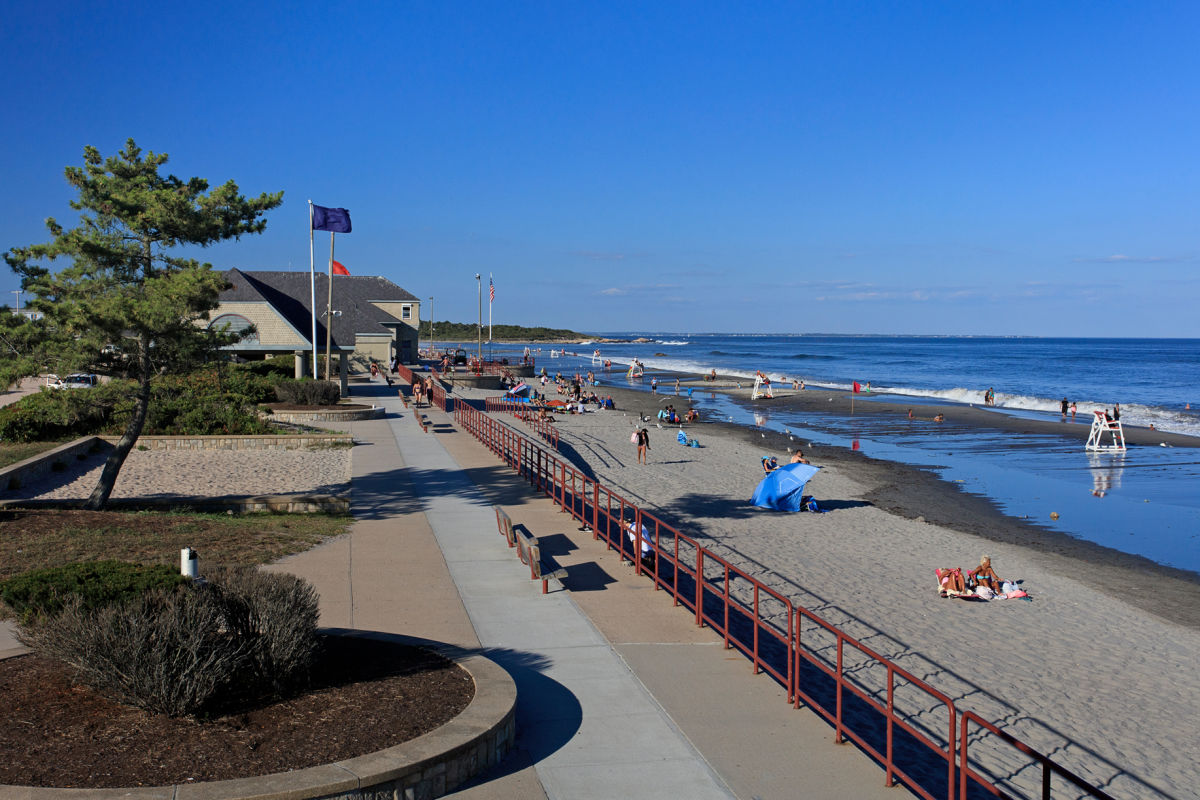 Scarborough State Beach shoreline and boardwalk