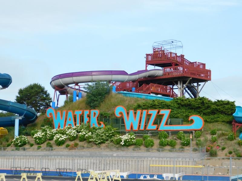Water Wizz water park slides and entrance sign