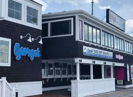 Blue exterior of George’s of Galilee in Narragansett