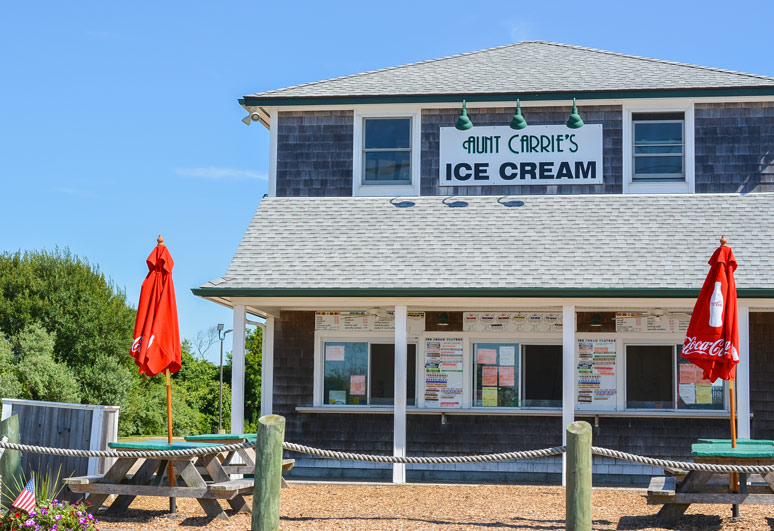 Exterior of Aunt Carrie’s restaurant in Narragansett