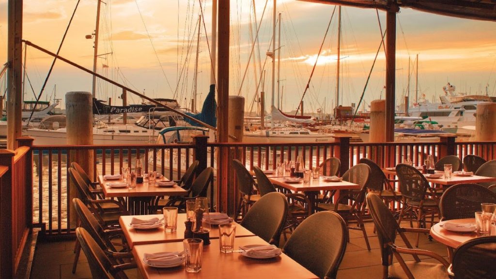 Waterfront dining at The Mooring in Newport